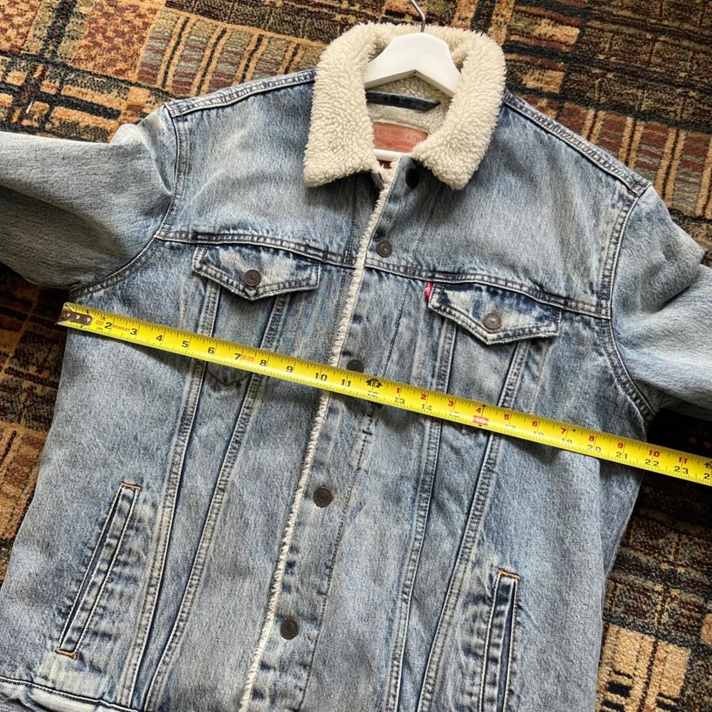 Levi's Men's Light Wash Denim Sherpa-Lined Snap Button 100% Cotton Jacket Size L